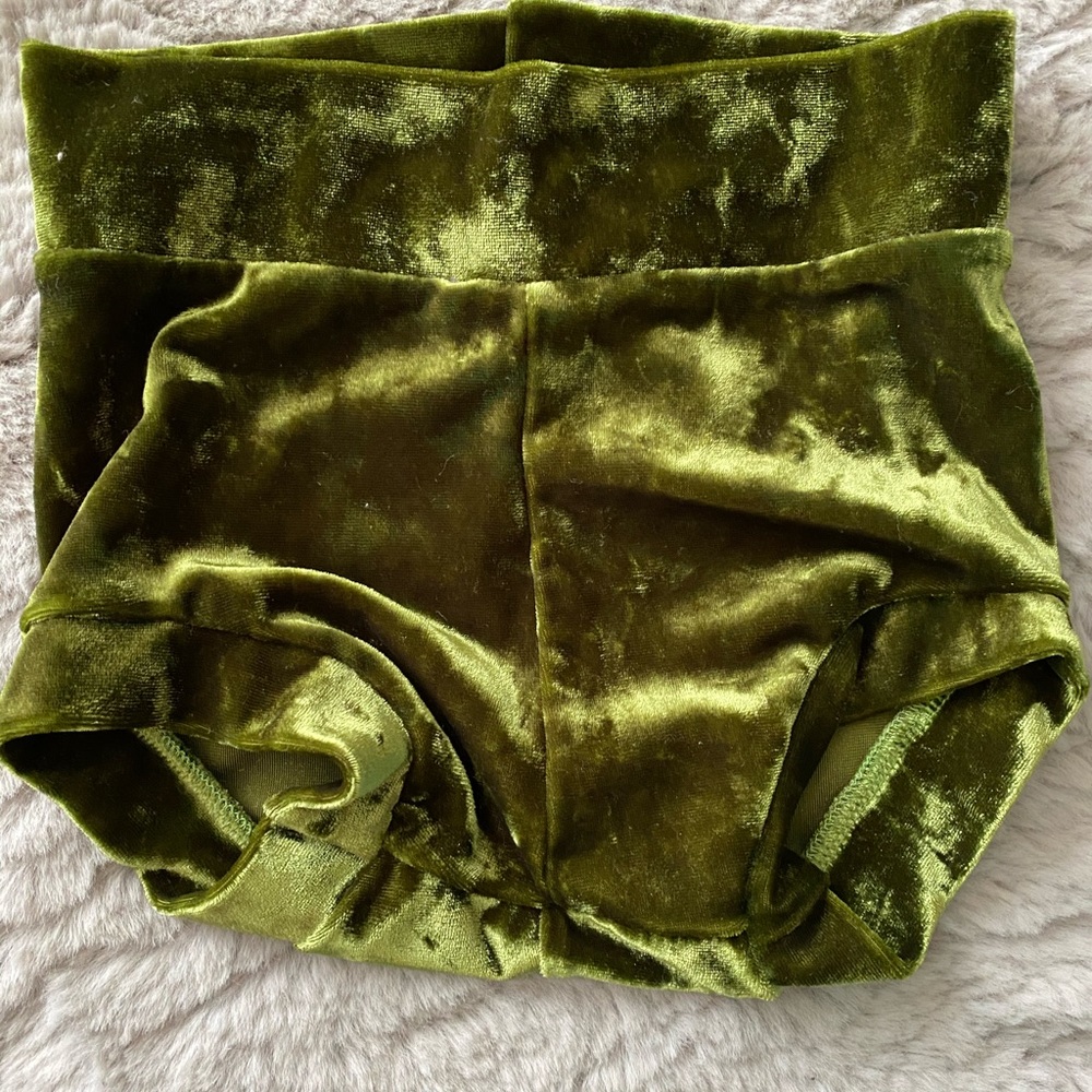 Olive/Green crushed velvet bummies